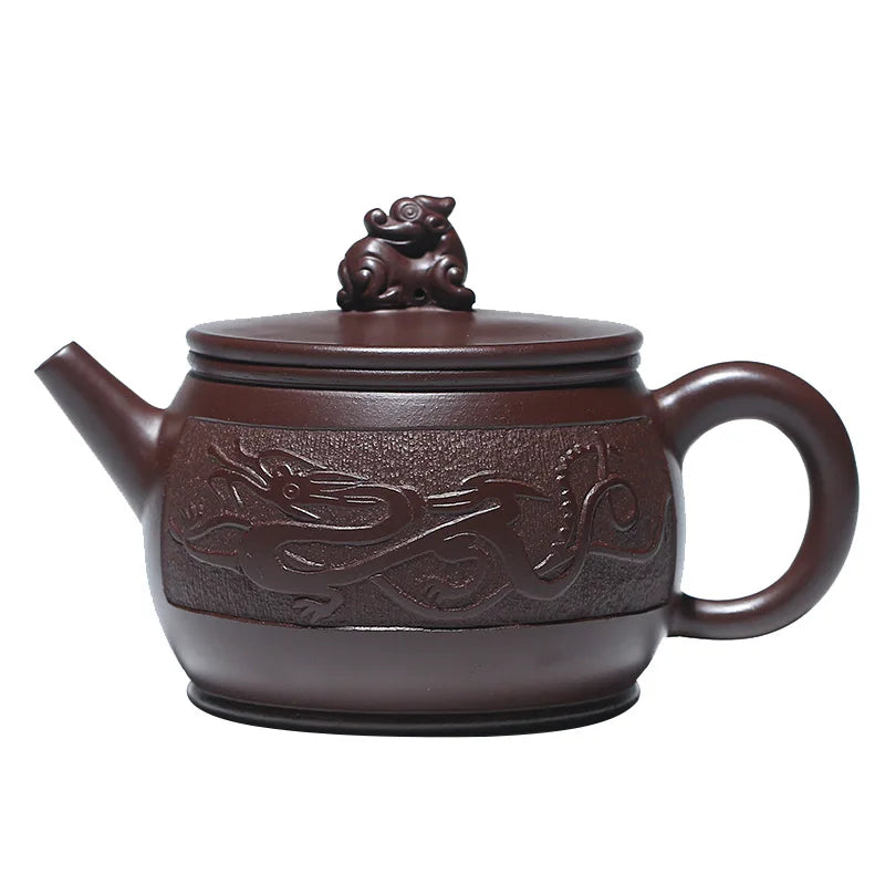 Yixing Purple Clay Teapot Hand-carved Dragon Teapot Purple Zhunilong World Teapot Kung Fu Tea Set Capacity 250ml