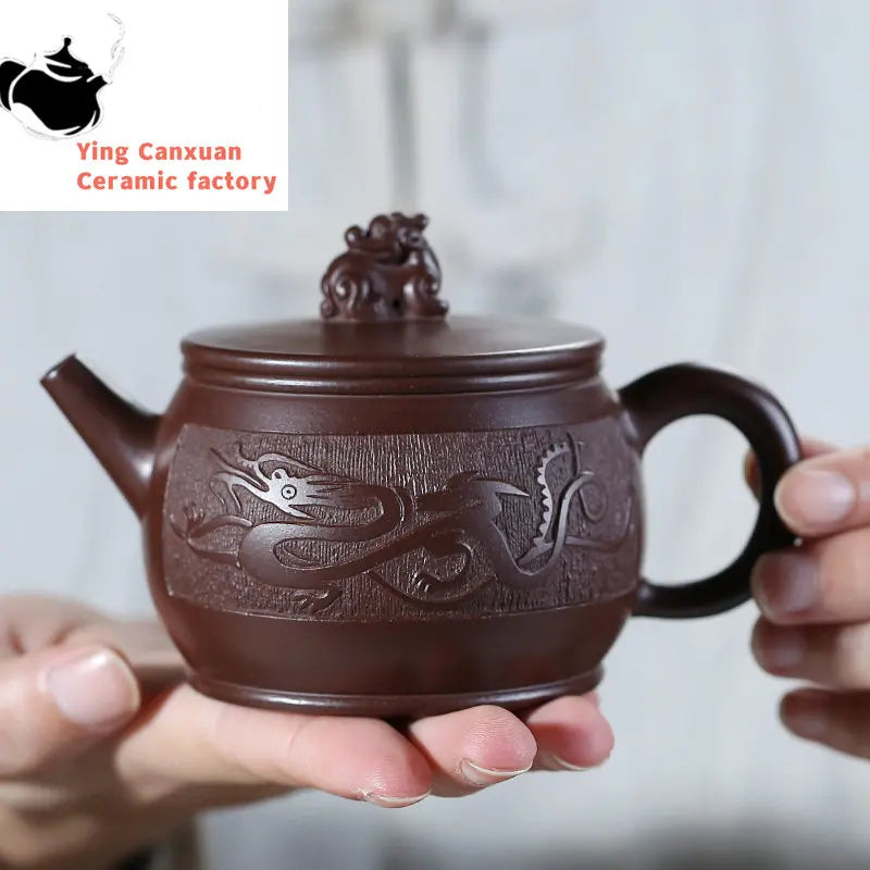 Yixing Purple Clay Teapot Hand-carved Dragon Teapot Purple Zhunilong World Teapot Kung Fu Tea Set Capacity 250ml