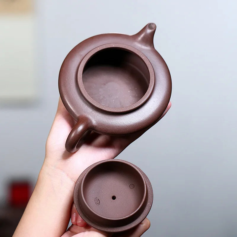 Yixing Purple Clay Teapot Handmade Famous Tea Set Raw Ore Purple Sand Flat Oval Tea Pot Purple Clay Household Tea Set