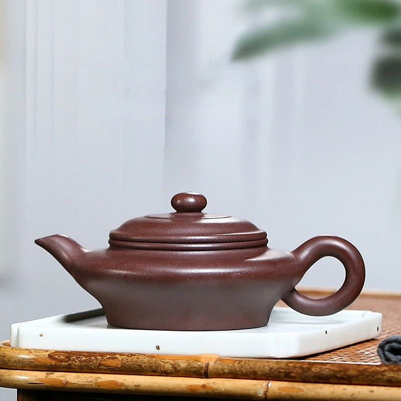 Yixing Purple Clay Teapot Handmade Famous Tea Set Raw Ore Purple Sand Flat Oval Tea Pot Purple Clay Household Tea Set
