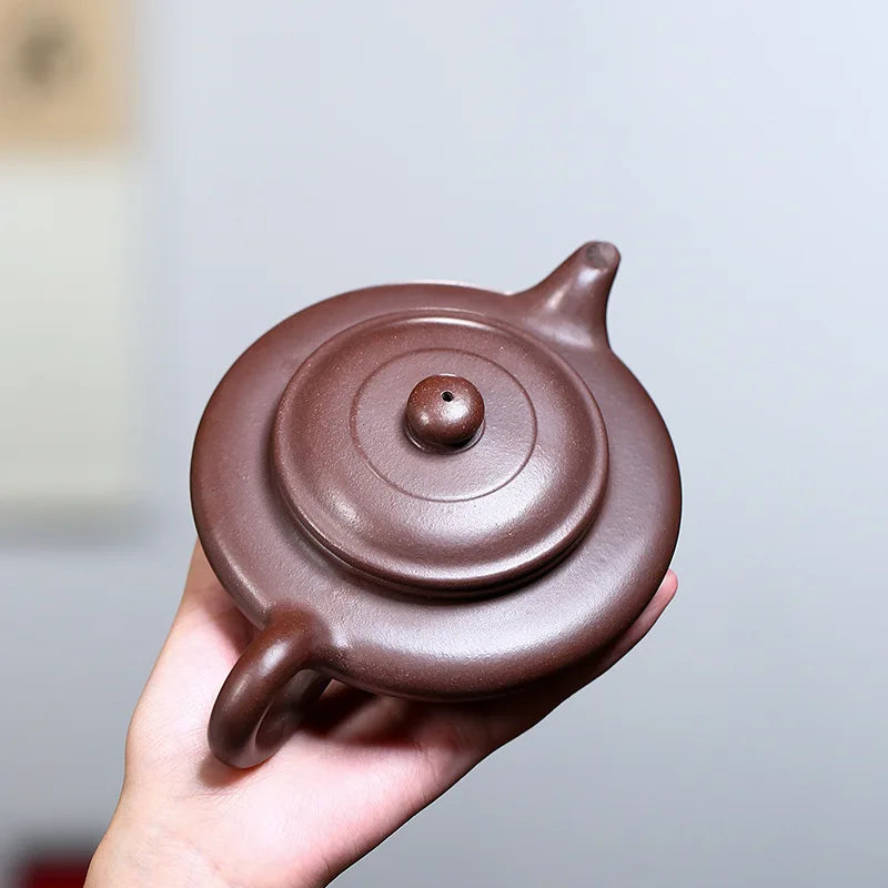 Yixing Purple Clay Teapot Handmade Famous Tea Set Raw Ore Purple Sand Flat Oval Tea Pot Purple Clay Household Tea Set