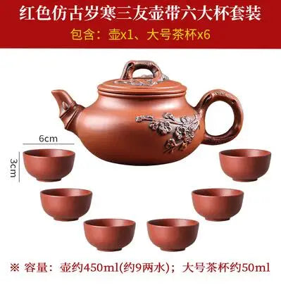 Yixing-Purple Clay Teapot and Teacup Set, Large Capacity, Clay Plum Blossom Pot, Kungfu Tea Set