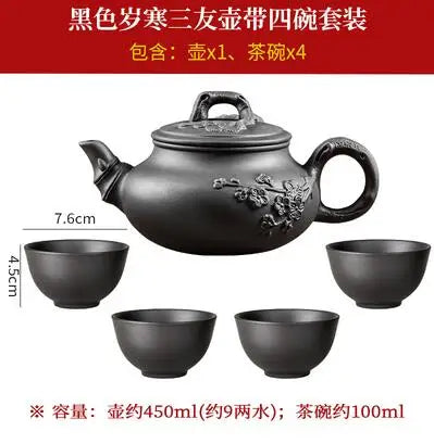 Yixing-Purple Clay Teapot and Teacup Set, Large Capacity, Clay Plum Blossom Pot, Kungfu Tea Set