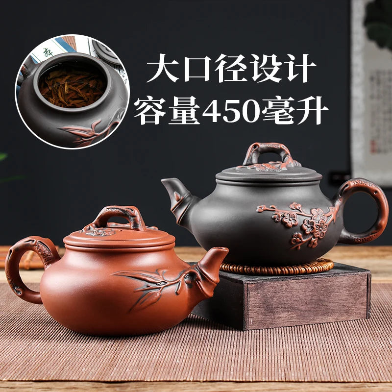 Yixing-Purple Clay Teapot and Teacup Set, Large Capacity, Clay Plum Blossom Pot, Kungfu Tea Set