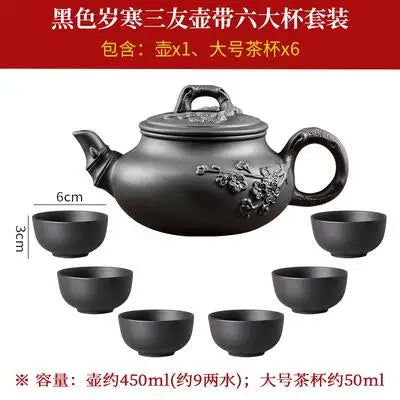 Yixing-Purple Clay Teapot and Teacup Set, Large Capacity, Clay Plum Blossom Pot, Kungfu Tea Set