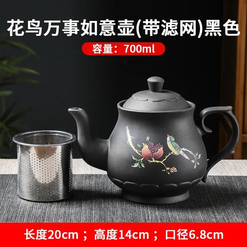 Yixing Purple Clay Teapots Large Capacity Flowers and Birds Teapot Handmade Zhu Mud Dragon Pattern Tea Infuser Chinese Tea Set