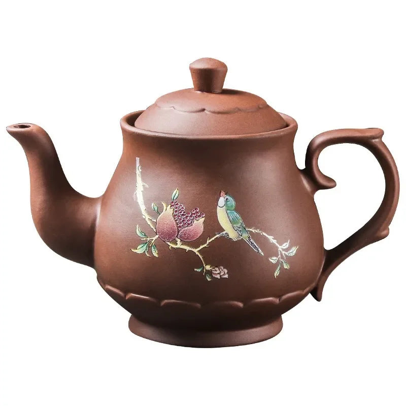Yixing Purple Clay Teapots Large Capacity Flowers and Birds Teapot Handmade Zhu Mud Dragon Pattern Tea Infuser Chinese Tea Set