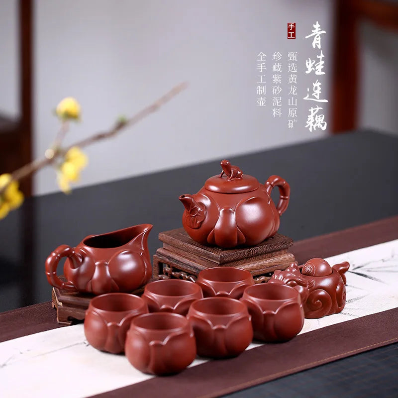 Yixing Raw Ore Dahongpao Tea Teapot Set Frog Lotus Root Teapot Pitcher Chopsticks Tea Cup Purple Clay Pot