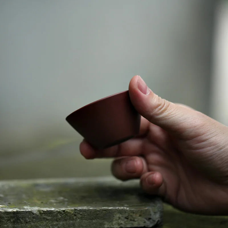 Yixing purple clay pot kungfu tea set tea cup small cup tea cup tea bowl handmade old purple clay bamboo hat cup
