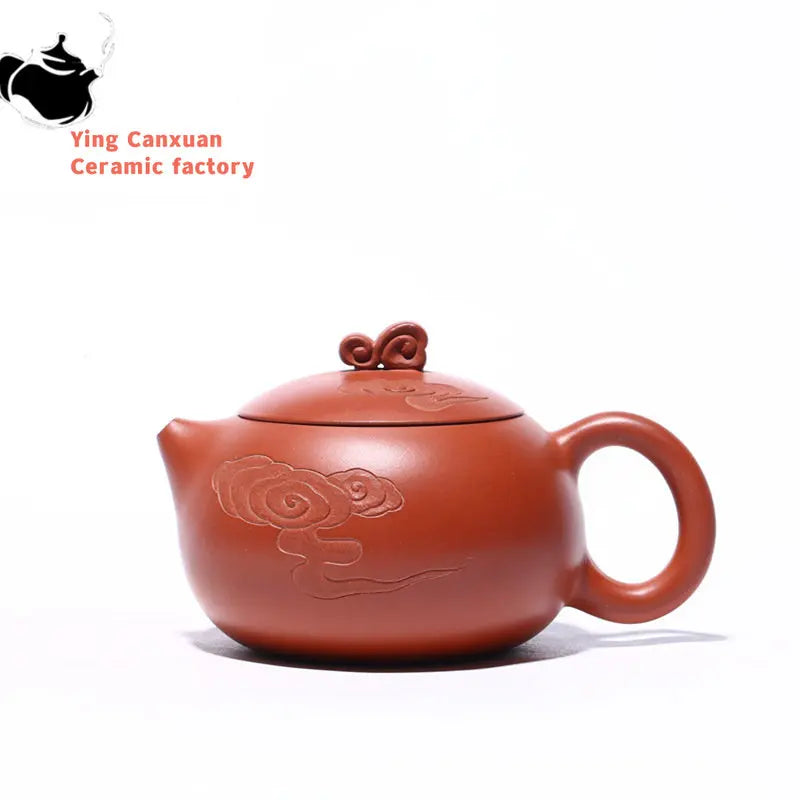 Yixing purple clay teapot handmade vermilion moiré Xishi teapot Kungfu tea set large capacity 400ml teapot