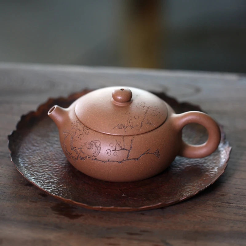 Yixing purple clay teapot pure manual Duan Ni Bian Xishi household tea making handle Xishi Teapot Tea Set raw material