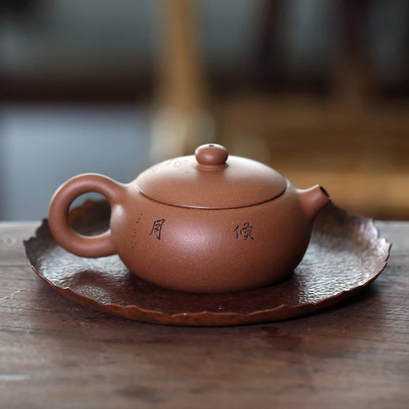 Yixing purple clay teapot pure manual Duan Ni Bian Xishi household tea making handle Xishi Teapot Tea Set raw material