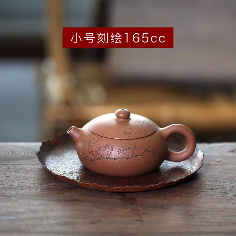 Yixing purple clay teapot pure manual Duan Ni Bian Xishi household tea making handle Xishi Teapot Tea Set raw material
