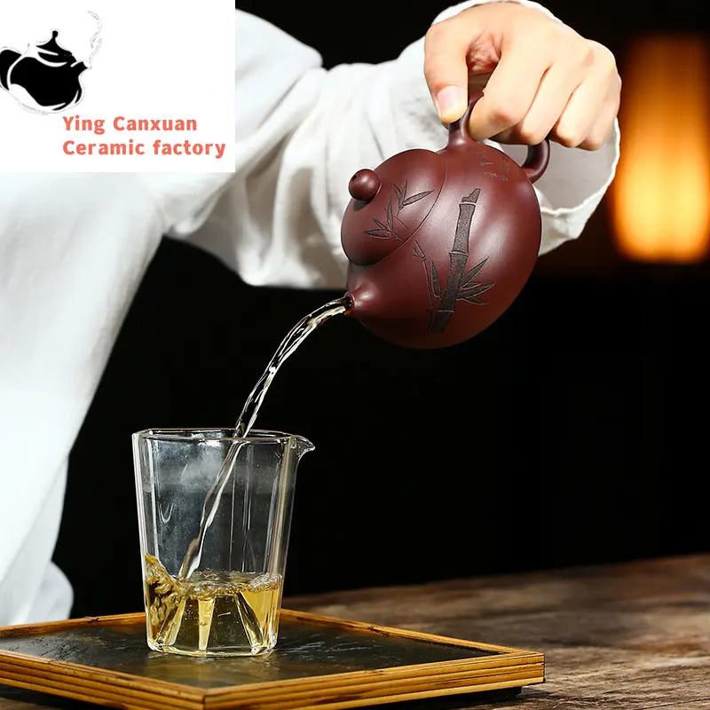 Yixing purple clay teapot raw ore purple clay and green bamboo Wendan teapot Kung Fu tea set teapot capacity 300ml