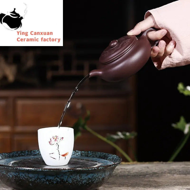 Yixing purple clay teapot, raw ore purple clay wide mouth flat belly teapot Kung Fu tea set teapot capacity 250ml