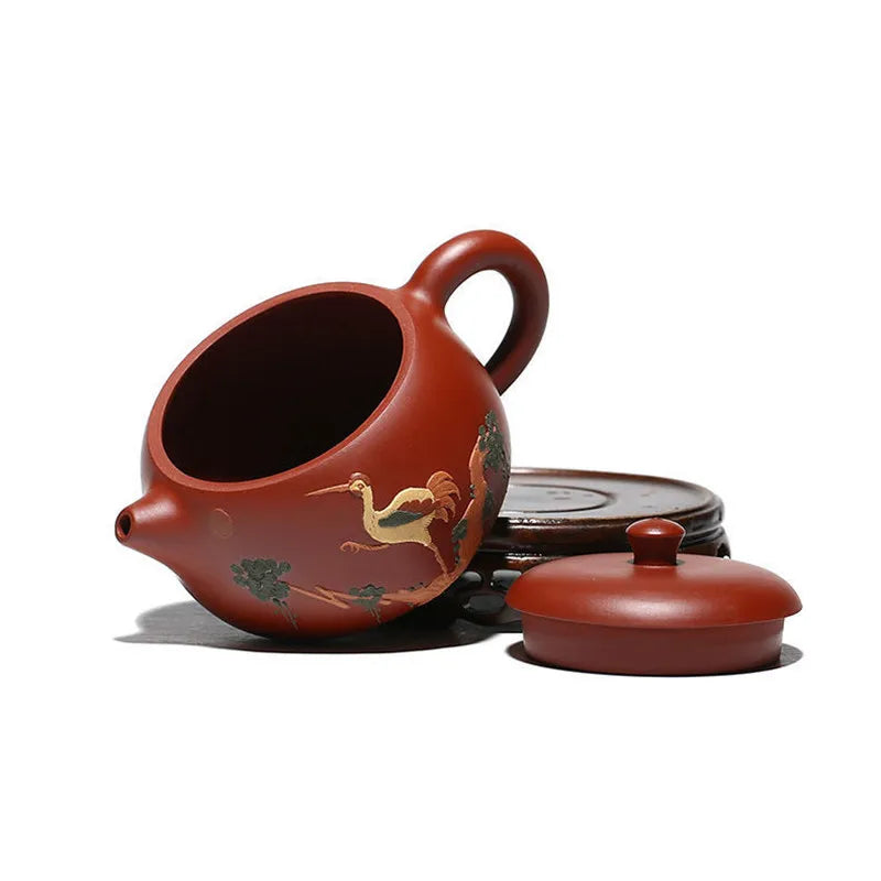 Yixing tea pot purple clay Raw ore Dahongpao Handmade clay painted crane teapot Wendan kettle Kung Fu Tea Teapot 175ml