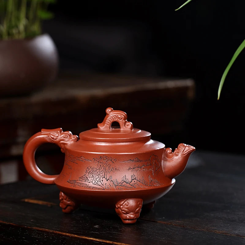 Zanghutianxia Yixing Purple Clay Pot Hand-Carved Household Kung Fu Tea Set Single Teapot Raw Ore Dahongpao Tea Teapot Show High