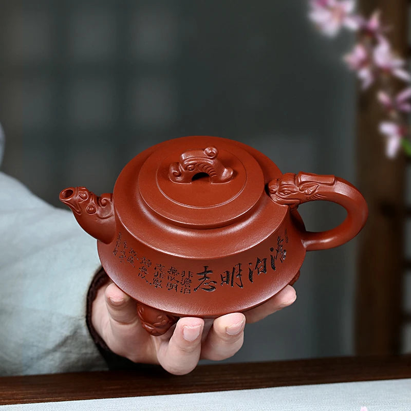 Zanghutianxia Yixing Purple Clay Pot Hand-Carved Household Kung Fu Tea Set Single Teapot Raw Ore Dahongpao Tea Teapot Show High