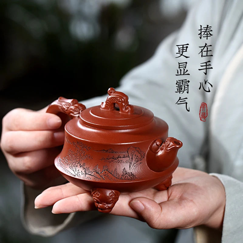 Zanghutianxia Yixing Purple Clay Pot Hand-Carved Household Kung Fu Tea Set Single Teapot Raw Ore Dahongpao Tea Teapot Show High