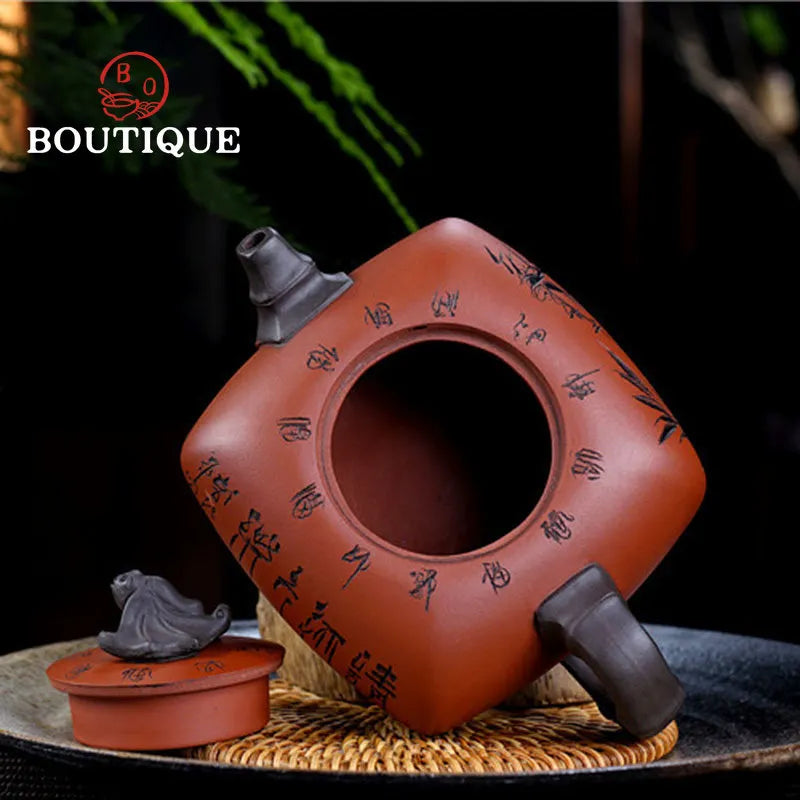 330ML Boutique Yixing Purple Clay Tea Pot Handmade Square Bat Teapot Raw Ore Qingshui Mud Tea Pots Tea Maker Kettle Tea Ceremony