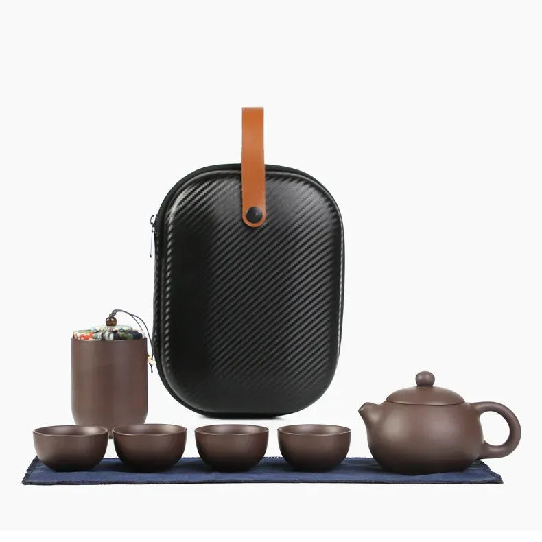Purple Clay Travel Tea Set Home Kung Fu Tea Set Teacup Teapot Ceramics Tea Making Utensils Outdoor Portable Tea Making Utensils 240625
