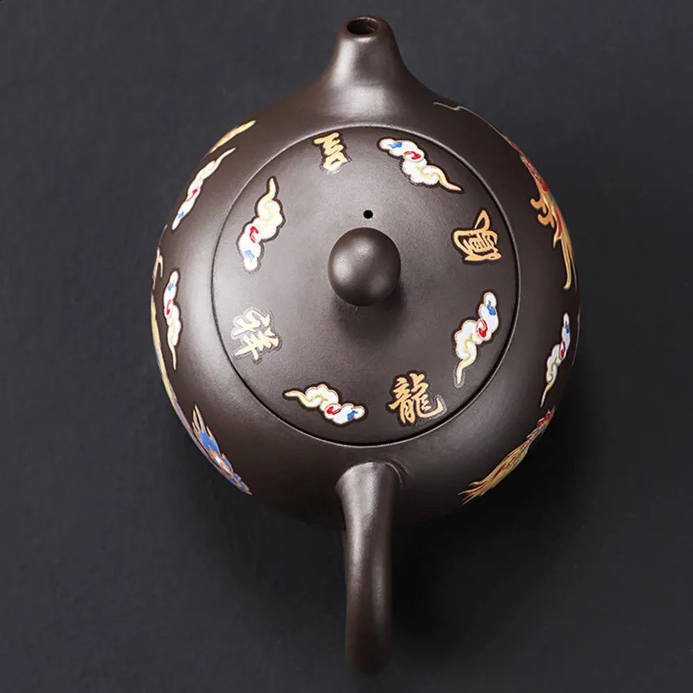 Vintage Dragons Phoenixs Purple Clay Teapot Household KungFu Tea Pot For Brewings Tea 240726