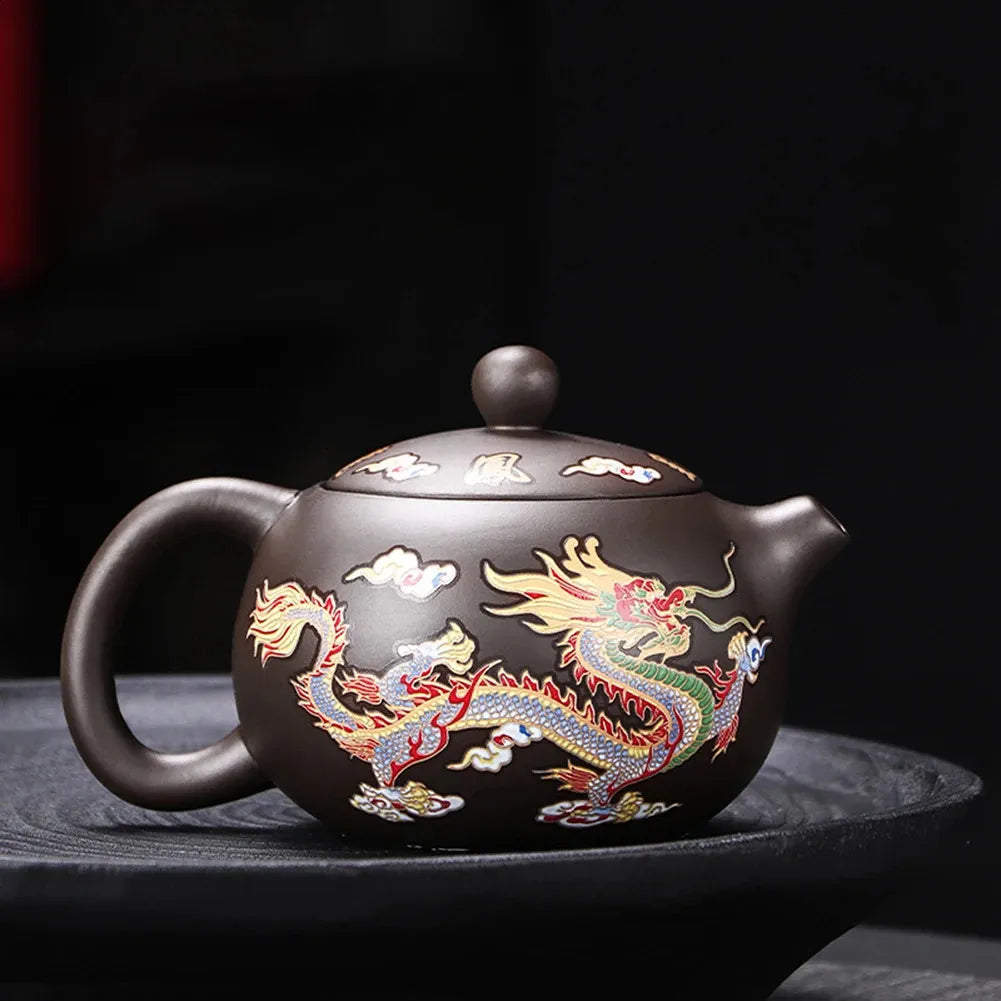Vintage Dragons Phoenixs Purple Clay Teapot Household KungFu Tea Pot For Brewings Tea 240726