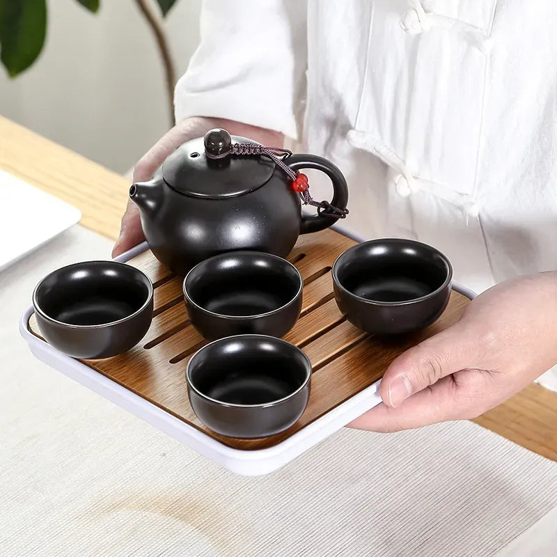 Portable Chinese Kung Fu Tea Set with Purple Ceramic Teapot, Gaiwan and Teacups for Tea Ceremony LL