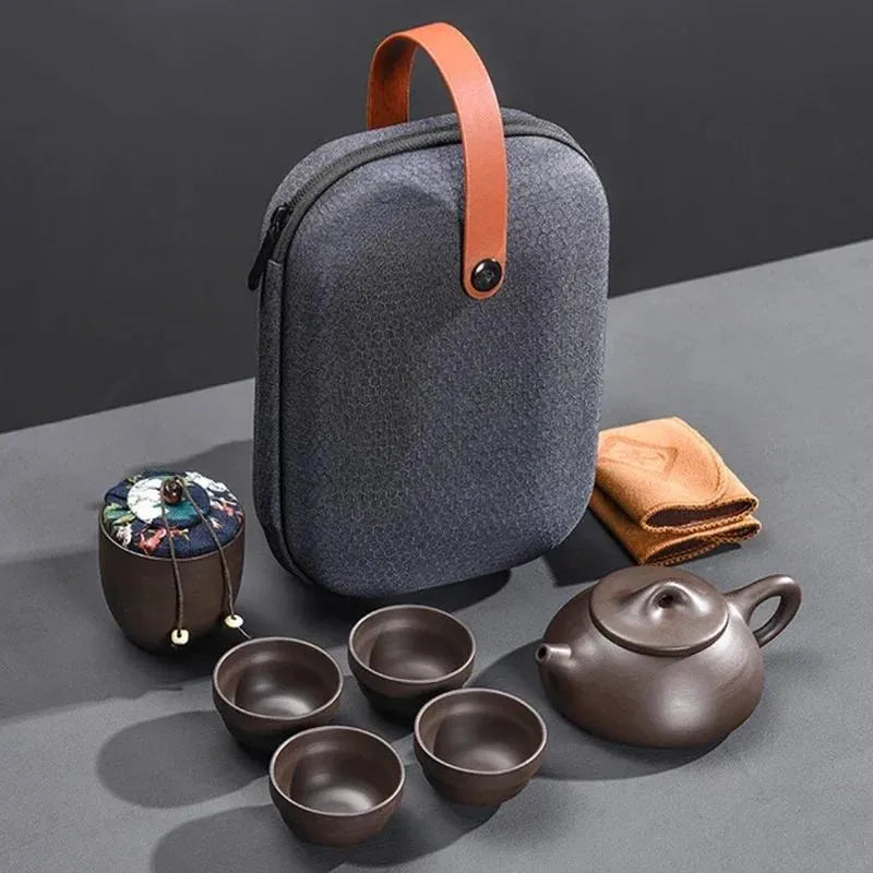 Teaware Sets Purple Sand Tea Set Chinese Teaset Ceramic Portable Teapot Outdoor Travel Gaiwan Cups Of Ceremony Teacup