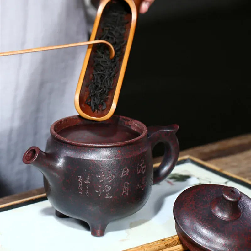 290ml Traditional Yixing Purple Clay Teapots Handmade Raw Ore Kiln Change Tea Pot Tripod Shape Kettle Zisha Tea Set Teaware