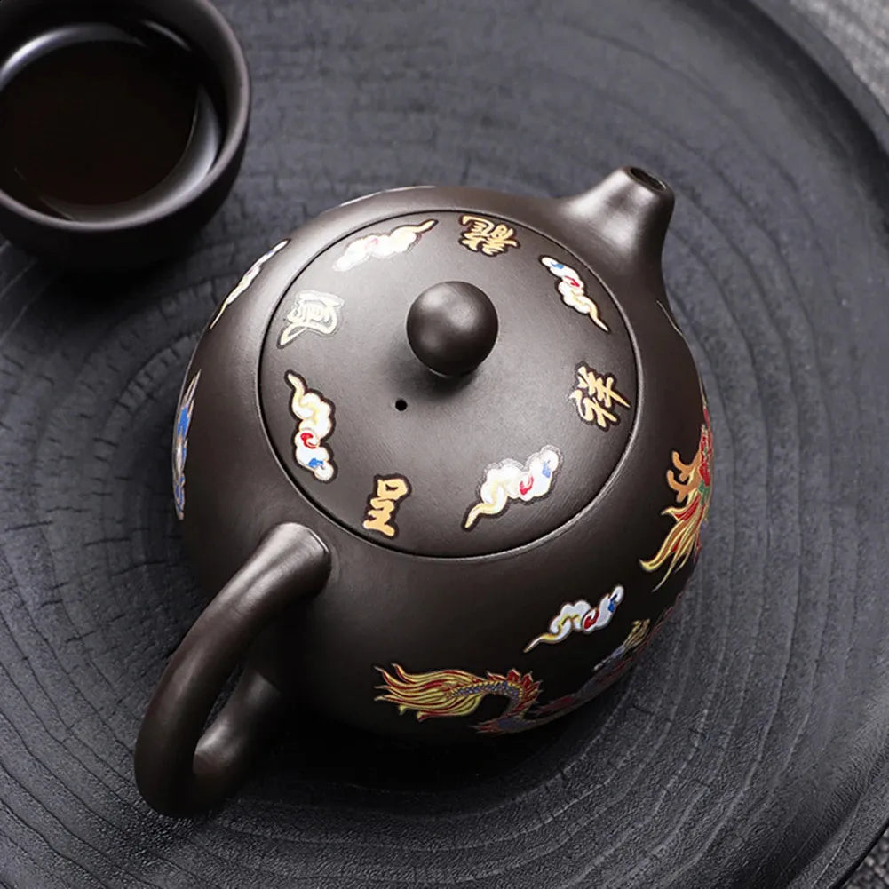 Vintage Dragons Phoenixs Purple Clay Teapot Household KungFu Tea Pot For Brewings Tea 240726