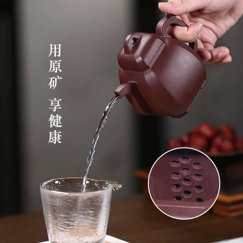 clay teapot is pure handmade, famous Kungfu teapot tea set square teapot raw material purple clay Fulin square teapot