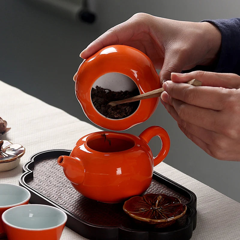 creative porcelain tea set Chinese kungfu tea sets persimmon shape lucky tea pot caddies tea cups home decoration tea brewer new