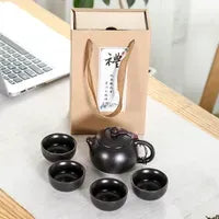 Portable Chinese Kung Fu Tea Set with Purple Ceramic Teapot, Gaiwan and Teacups for Tea Ceremony LL