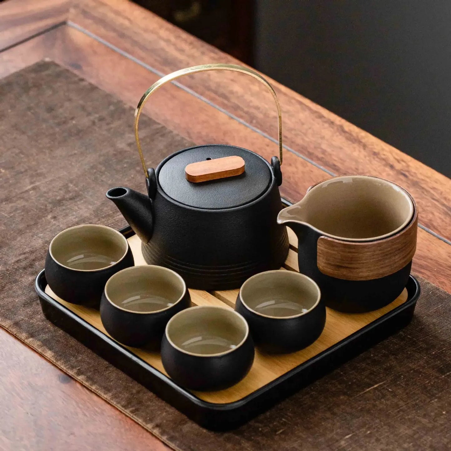 Quality Chinese Tea Set Hand-held Black Ceramic Teapot Teacup Set Kung Fu Tea Set Tea Box Purple Sand Charm Tea Pet Tea Ceremony 240625