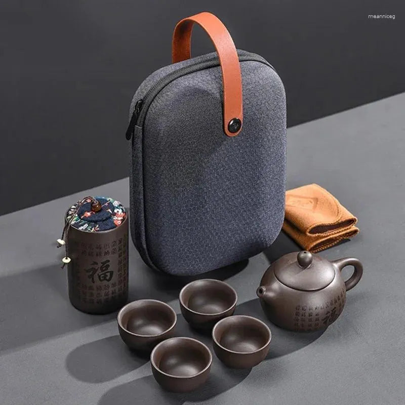 Teaware Sets Purple Sand Tea Set Chinese Teaset Ceramic Portable Teapot Outdoor Travel Gaiwan Cups Of Ceremony Teacup