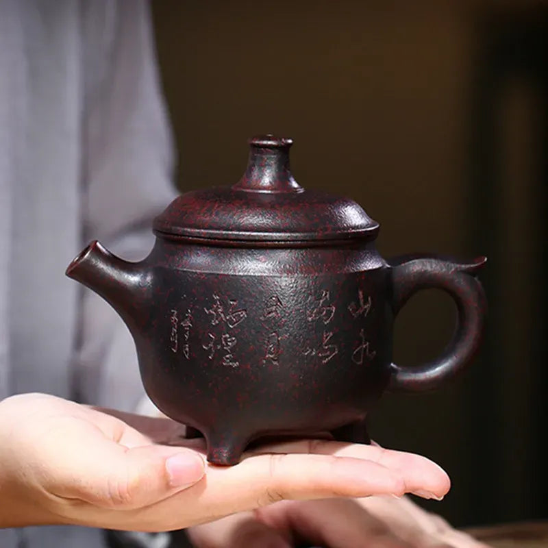 290ml Traditional Yixing Purple Clay Teapots Handmade Raw Ore Kiln Change Tea Pot Tripod Shape Kettle Zisha Tea Set Teaware