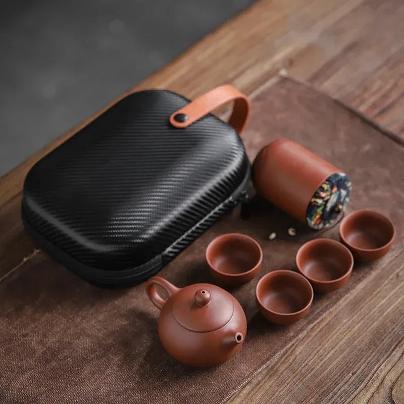 Purple Sand Tea Cups Ceramic Portable Teapot Set Outdoor Travel Gaiwan Cups of Tea Ceremony Teacup Fine Gift Kung Fu Tea Set