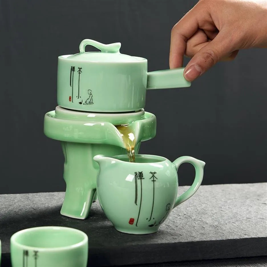 China Kung Fu Tea Set 6 Cups Fair Cup Rotate Water Teapot Ceramic Tea Pot Cup Chinese style teaset gift Coffee Tea Sets310h