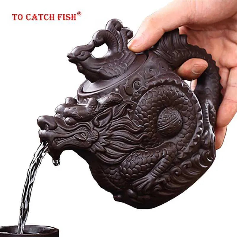 Teapots Direct delivery of purple clay teapot traditional Chinese teapot Dragon and Phoenix teapot premium tea purple clay tea set y240701
