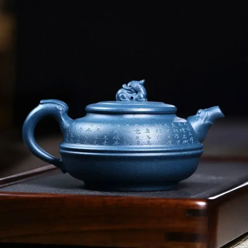 340ml Handmade Hand Painted Yixing Teapot Purple Clay Blue Tea Pot Kung Fu Zisha Teapot Tea Set