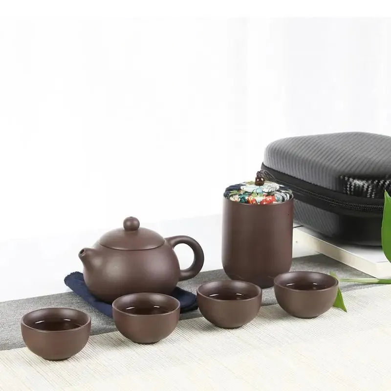 Purple Clay Travel Tea Set Home Kung Fu Tea Set Teacup Teapot Ceramics Tea Making Utensils Outdoor Portable Tea Making Utensils 240625
