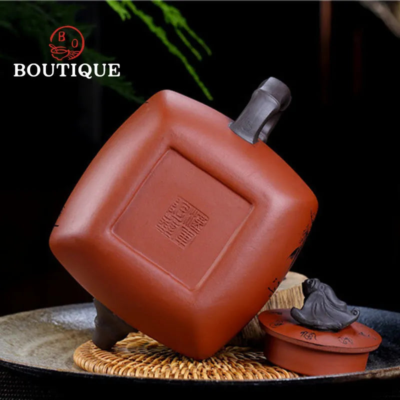 330ML Boutique Yixing Purple Clay Tea Pot Handmade Square Bat Teapot Raw Ore Qingshui Mud Tea Pots Tea Maker Kettle Tea Ceremony