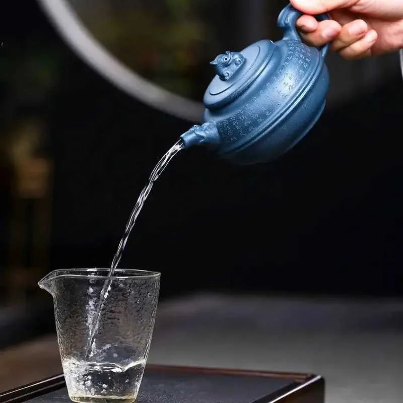 Teapots 340ml Handmade Yixing Tea Pot Purple Clay Blue Tea Pot Kung Fu Purple Sand Tea Pot Set y240701