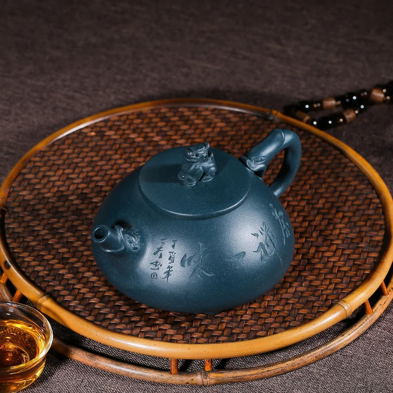 ore tianqingni Zisha teapot master Lvquan handmade Republic of China Green Clay Ladybug Teapot Tea Set dragon teapot