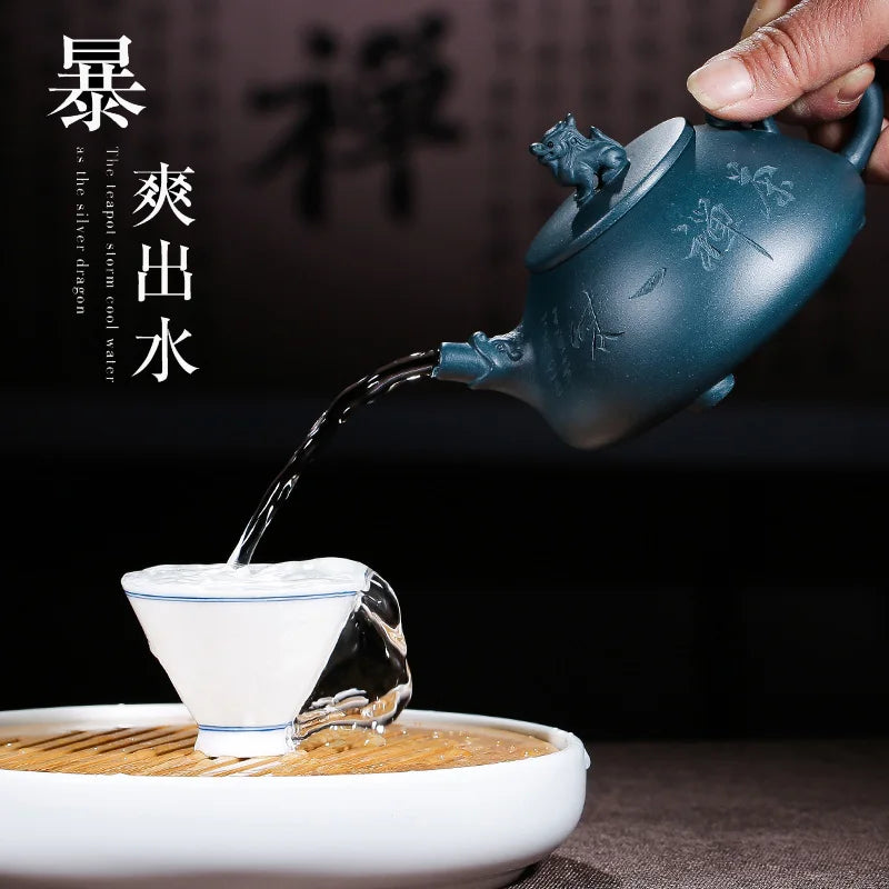ore tianqingni Zisha teapot master Lvquan handmade Republic of China Green Clay Ladybug Teapot Tea Set dragon teapot