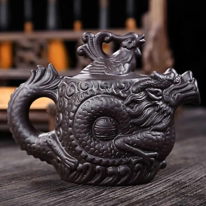 sale Purple clay teapot,Traditional Chinese Tea pot Dragon and Phoenix kettle Premium tea,purple kungfu tea set 210621