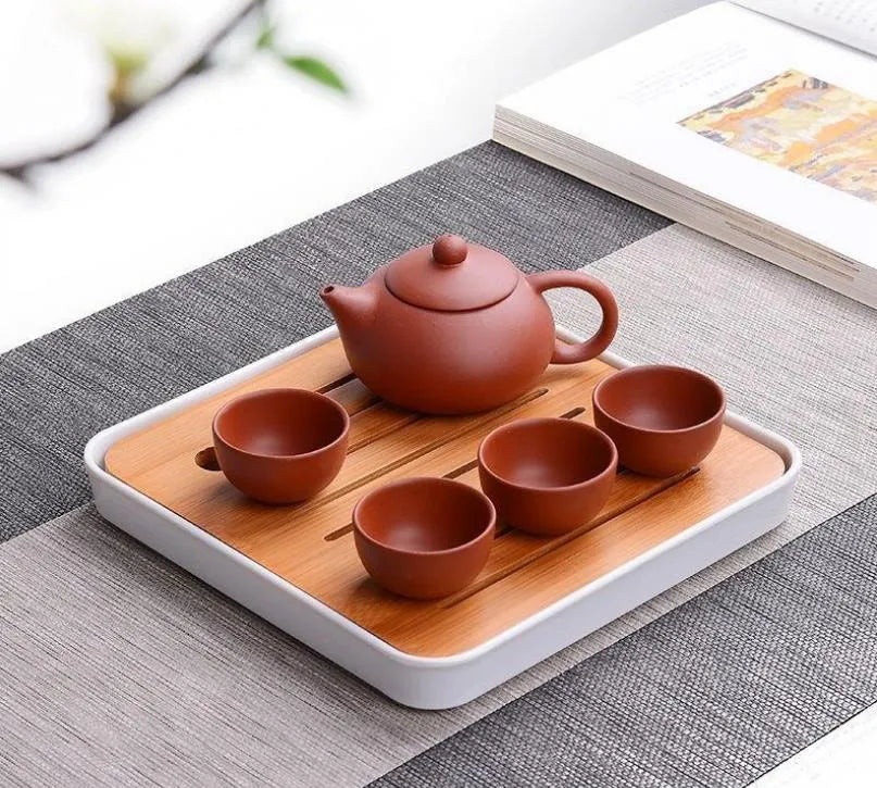 Natural Purple Clay Tea Set with 1 Teapot 4 Teacups Handmade Purple Sand Chinese Kong Fu Teaware Tea Gifts SN4921