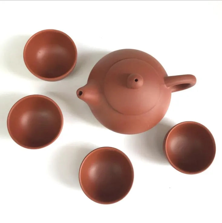 Natural Purple Clay Tea Set with 1 Teapot 4 Teacups Handmade Purple Sand Chinese Kong Fu Teaware Authentic Yixing Tea Gifts