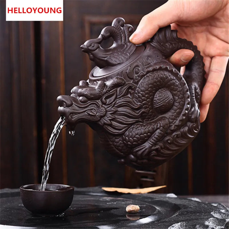 Ceramic Teapot Traditional Chinese Tea Pot Dragon and Phoenix Kettle Premium Tea Infuser Purple Clay Tea Set Promotion